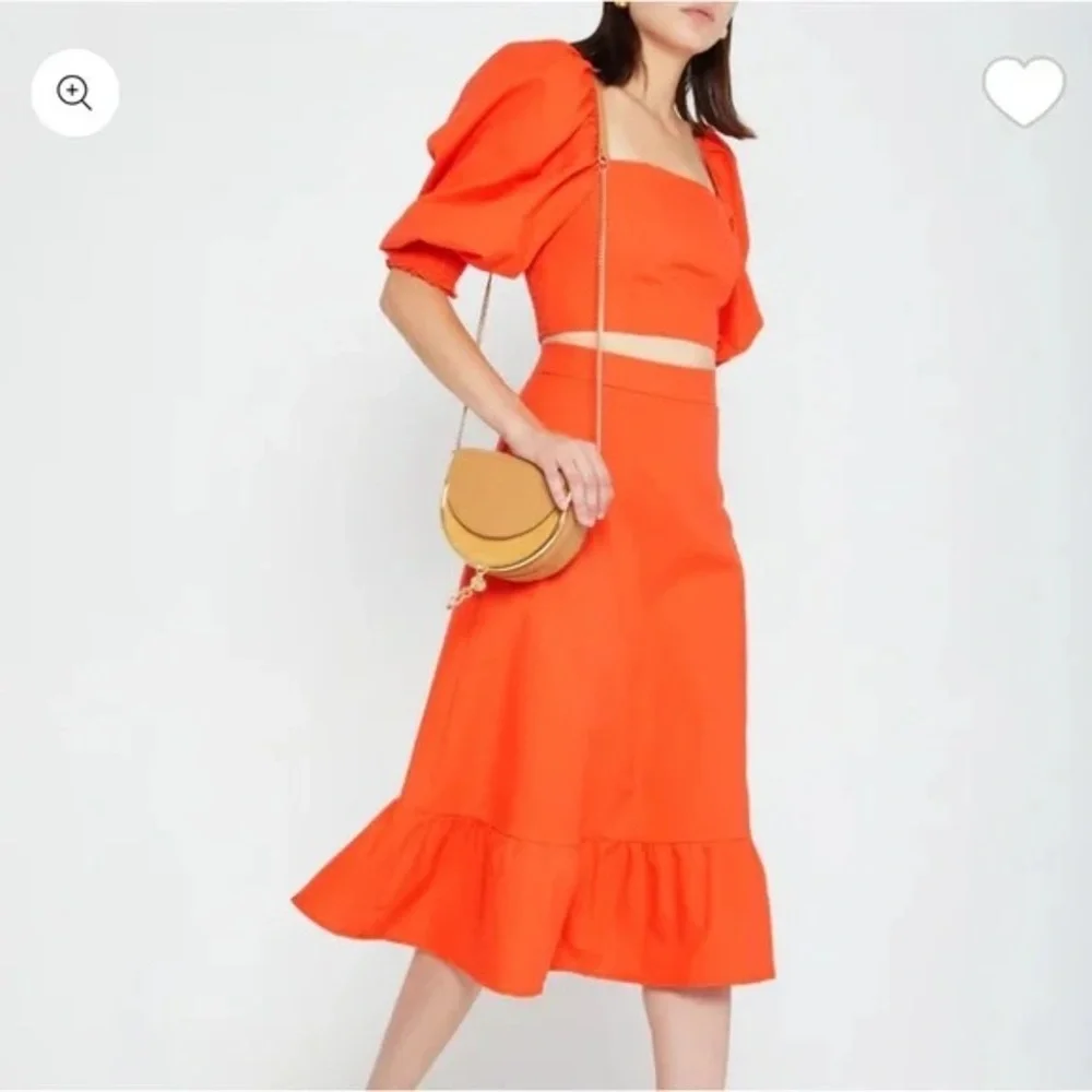O.P.T. X ANTHROPOLOGIE Orange Square Neck Puff Sleeve Crop SIZE MEDIUM Brunch - Picture 3 of 5